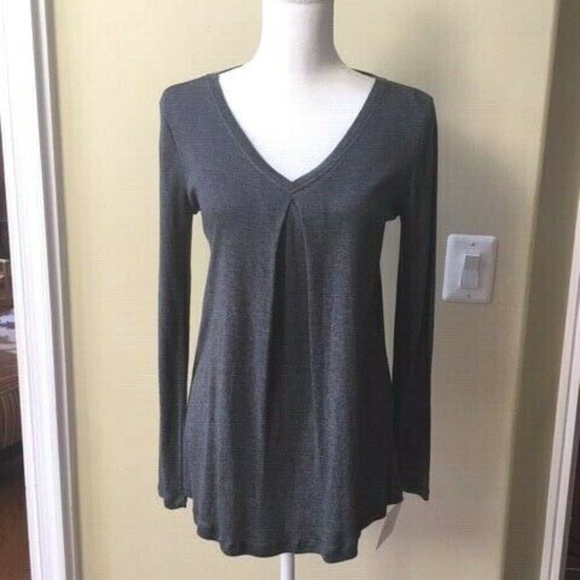 Ellen Tracy Gray V Neck Long Sleeve Top - Picture 1 of 4